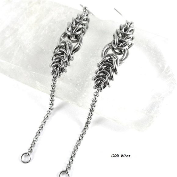 Chain Link Earrings Chainmail Jewelry Chains Silver Infinity Vortex Spirals - Picture 1 of 7